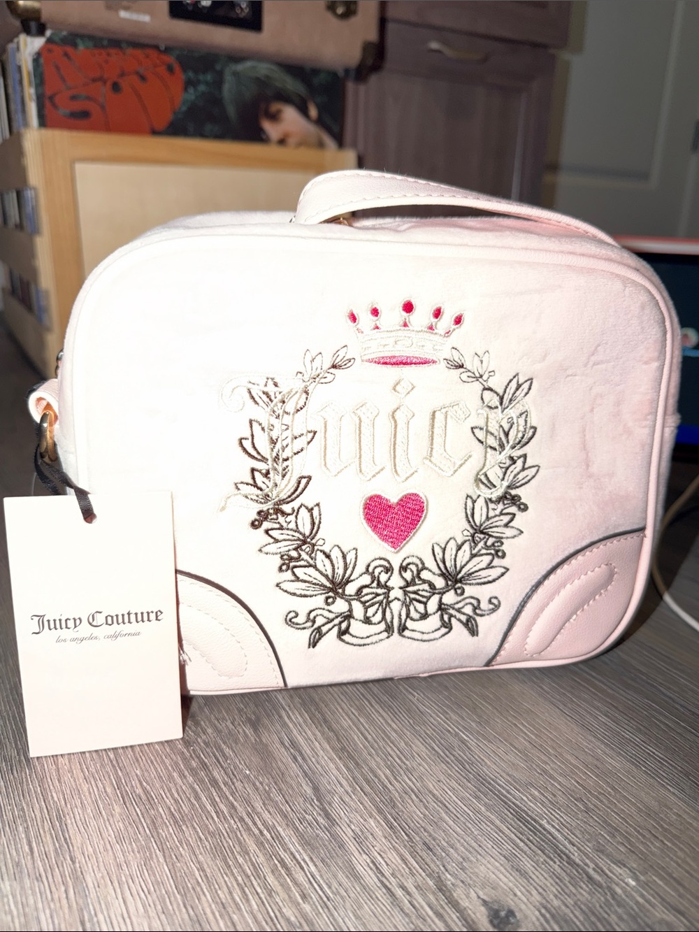 NWT Juicy Couture Light Pink Velvet Embroidered Cosmetic Case